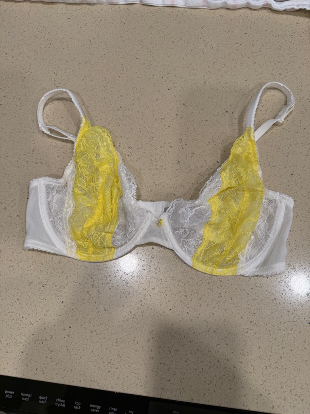 Victoria's Secret White Bra with Yellow Lace Panels
